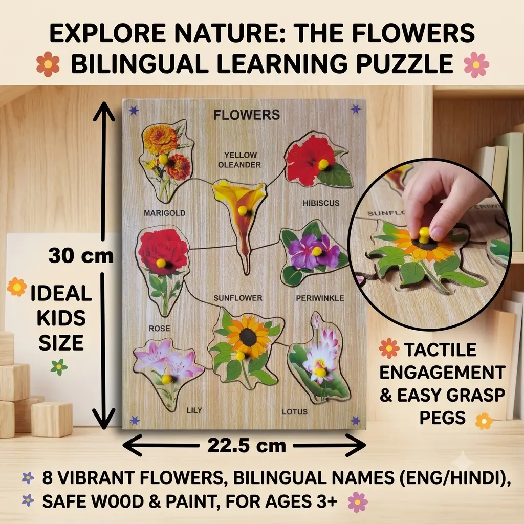 Flowers Bilingual Learning Wooden Puzzle