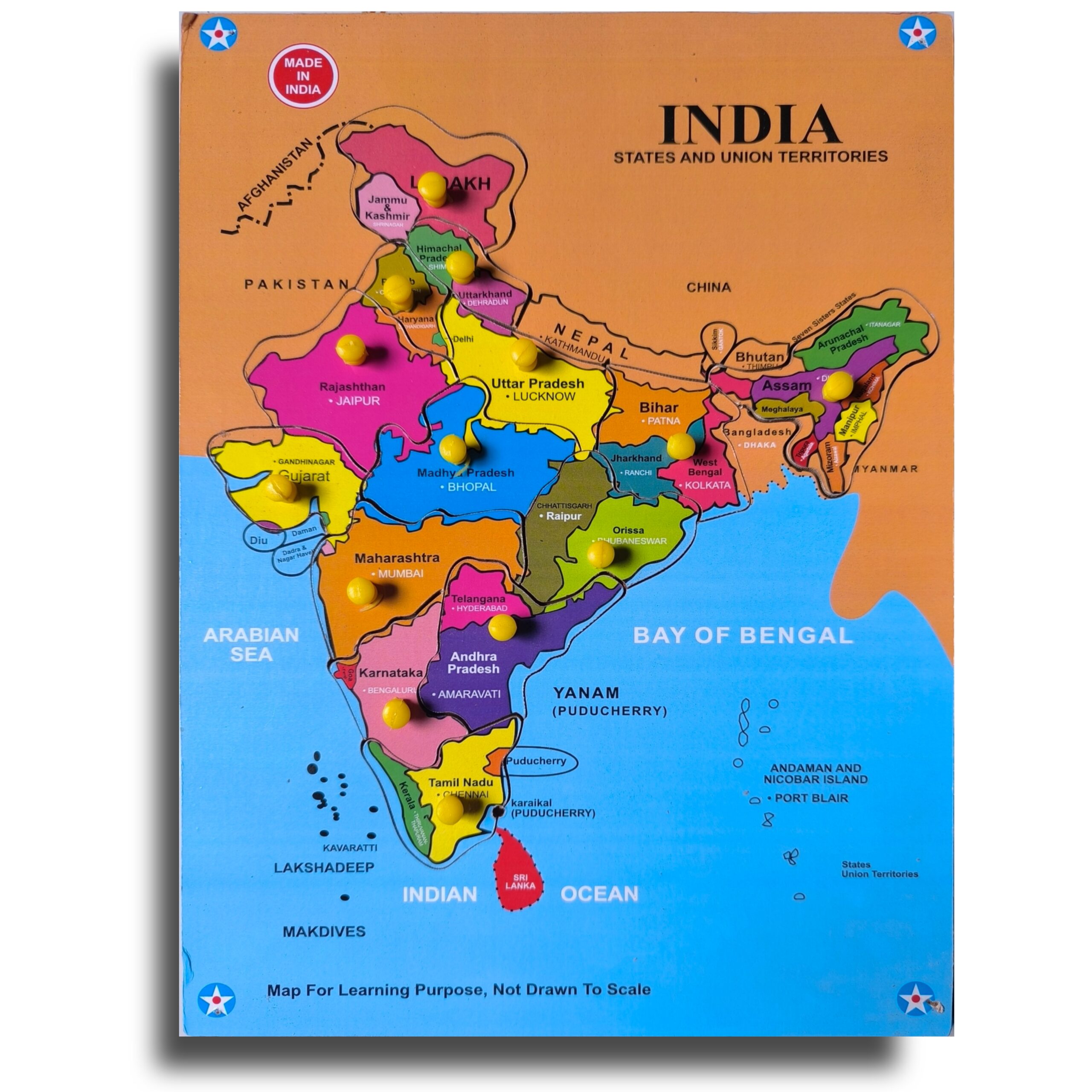 3D Wooden India MAP Puzzles Toys for Kids, India map Educational Learning Board Puzzle Toy
