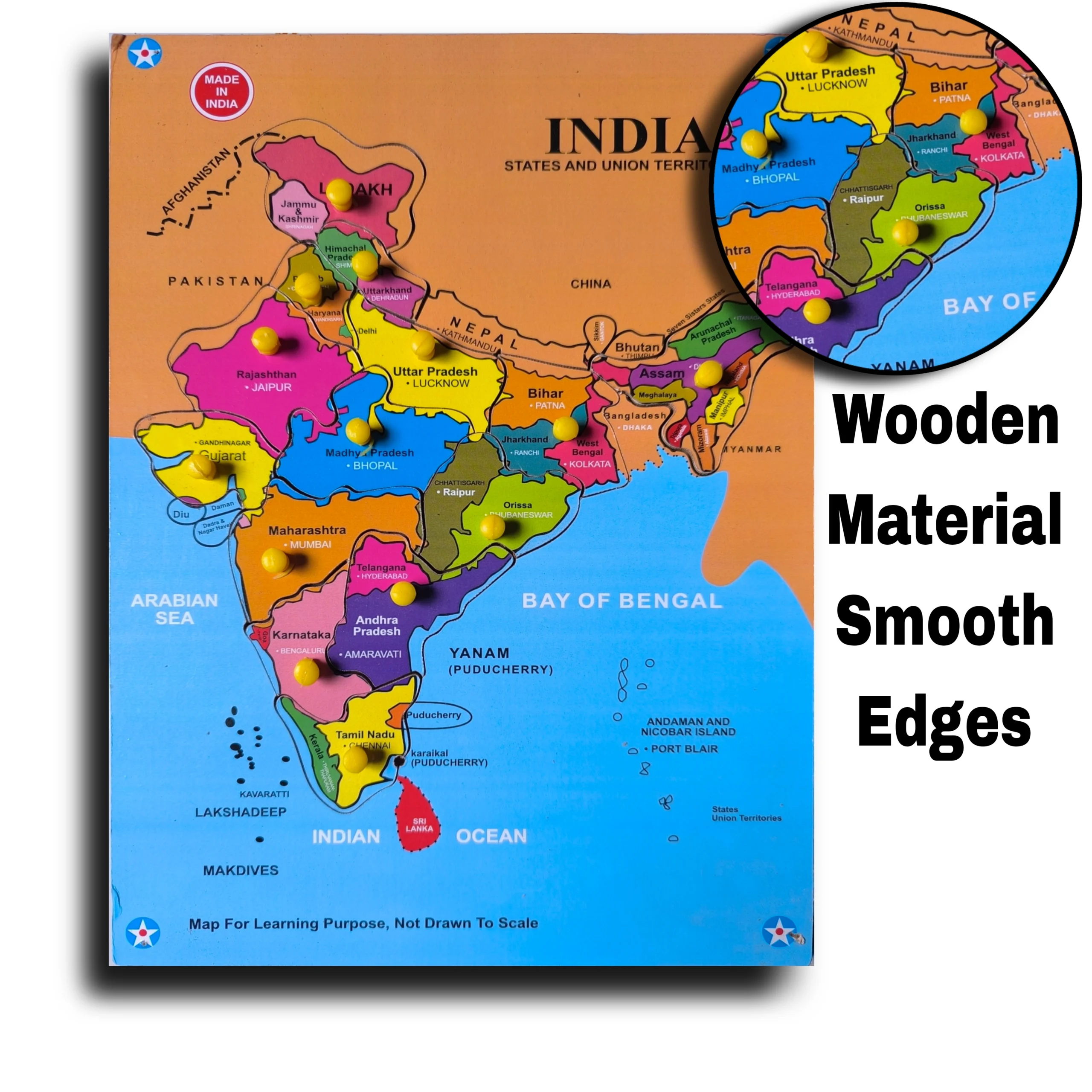 3D Wooden India MAP Puzzles Toys for Kids, India map Educational Learning Board Puzzle Toy - Image 3