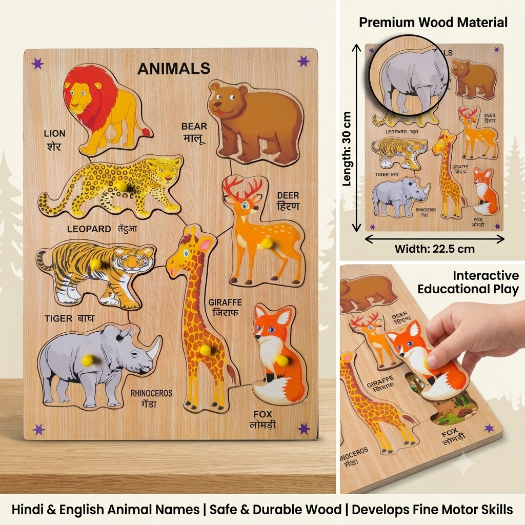 3D Wooden Animals Puzzles Toys for Kids, Animals Educational Learning Board Puzzle Toy