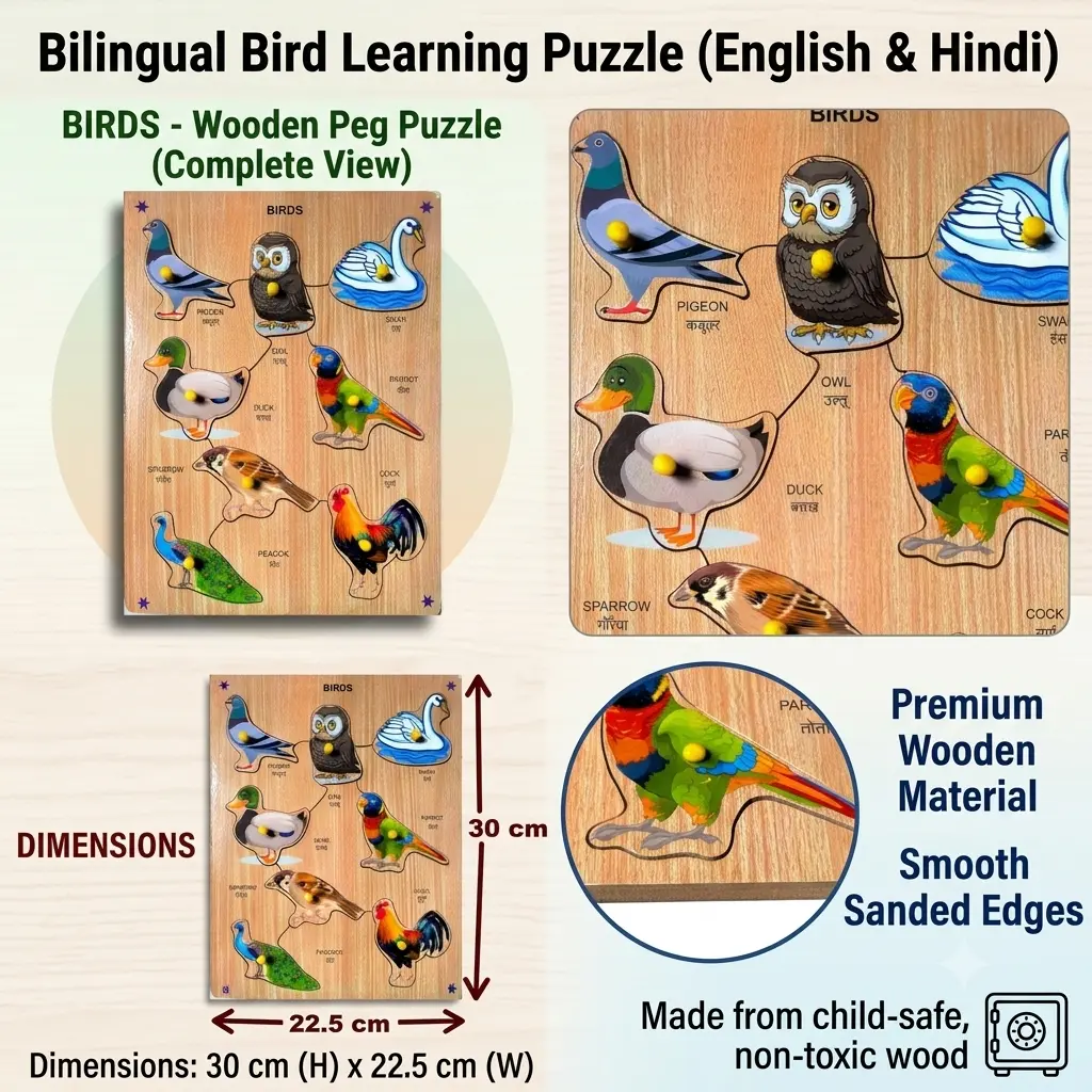 3D Wooden Birds Puzzles Toys for Kids, Birds Educational Learning Board Puzzle Toy