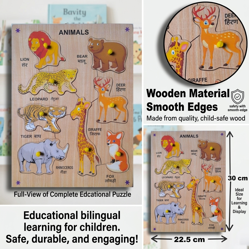 3D Wooden Animals Puzzles Toys for Kids, Animals Educational Learning Board Puzzle Toy - Image 2