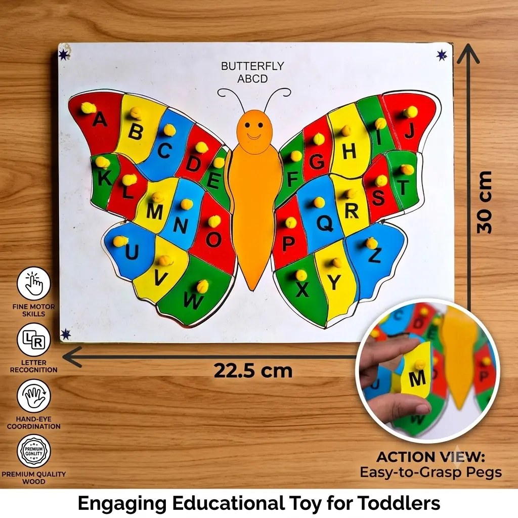 3D Wooden Butterfly Puzzle with 26 Alphabets(A-Z) Puzzles Toys for Kids, Butterfly Puzzle with 26 Alphabets(A-Z) Educational Learning Board Puzzle Toy
