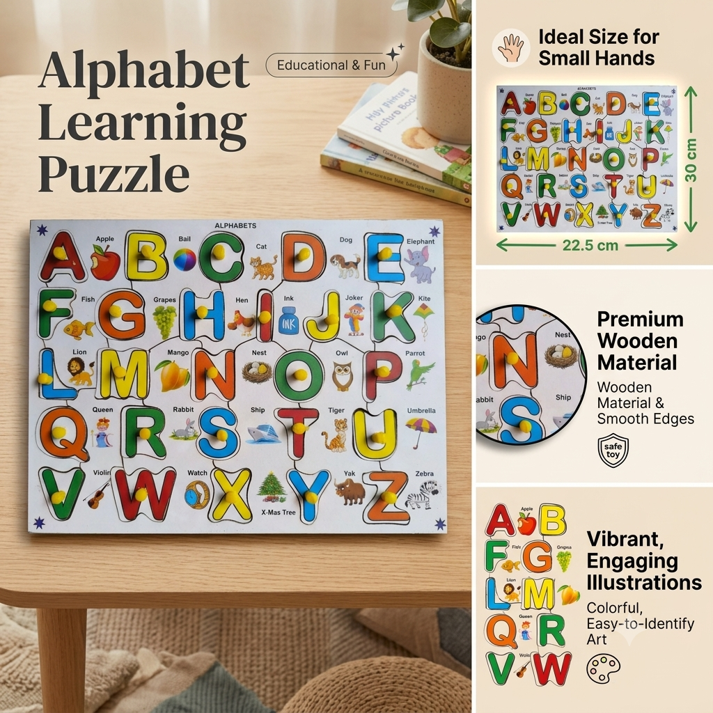 3D Wooden Alphabet Puzzles Toys for Kids, Alphabet Educational Learning Board Puzzle Toy